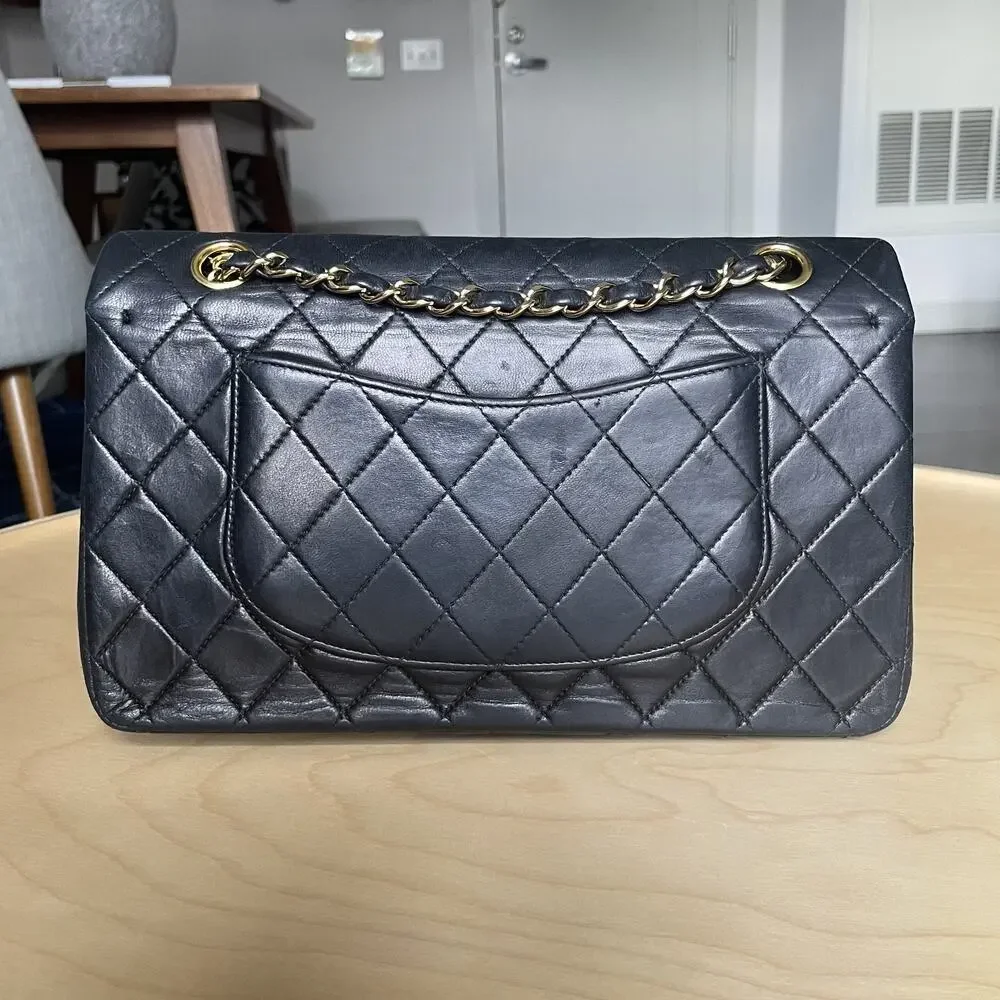 Chanel Medium Black Double Flap Lambskin Classic Shoulder Bag Gold CC Quilted